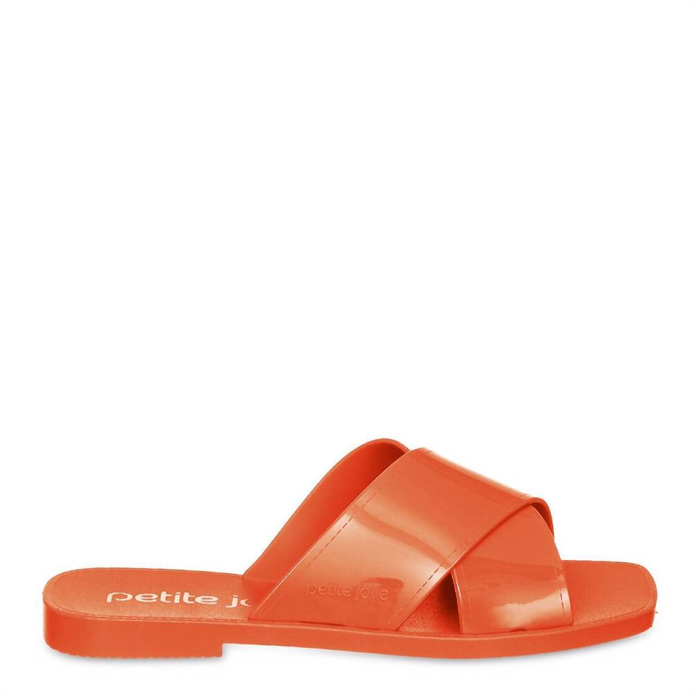 NEW PETITE JOLIE women's criss-cross straps slide sandals in orange